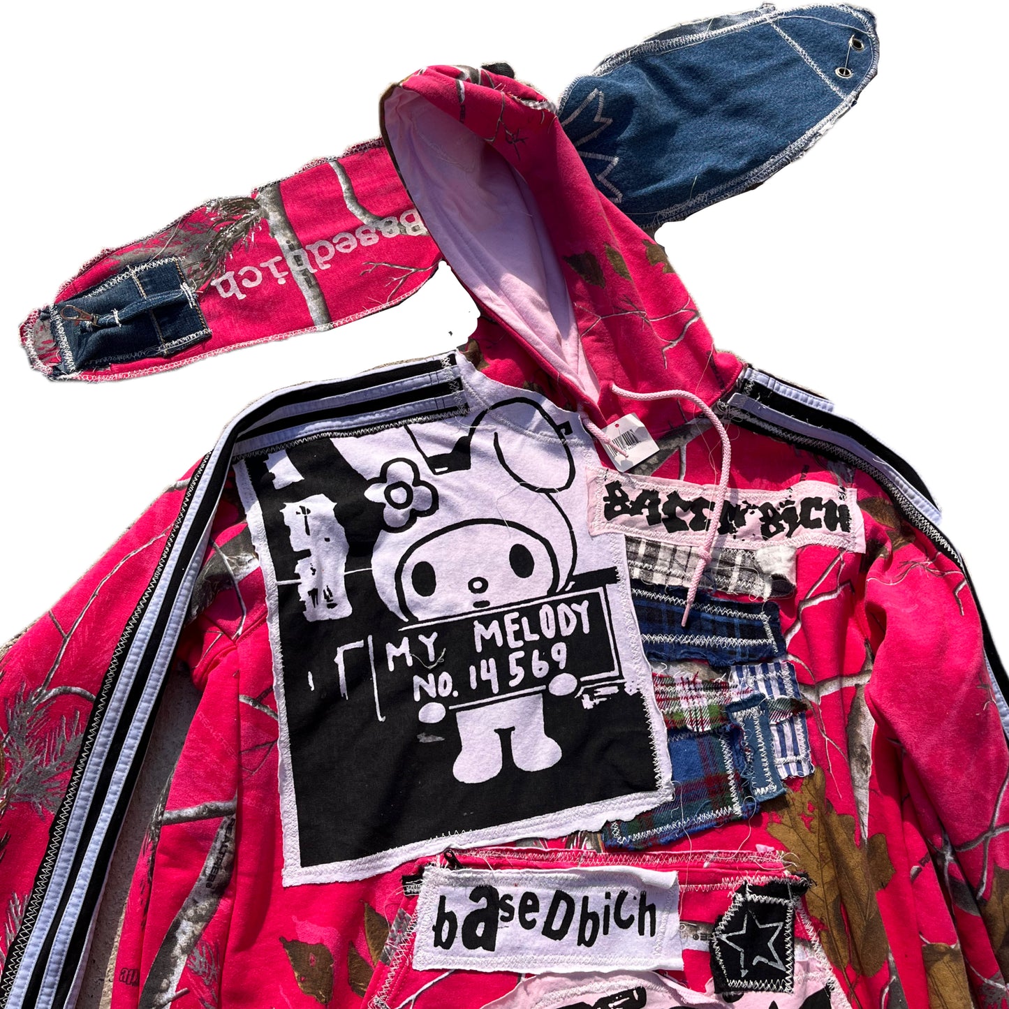 Basedbich men’s custom bunny ear extendo sleeve hoodie size Medium - basedbich