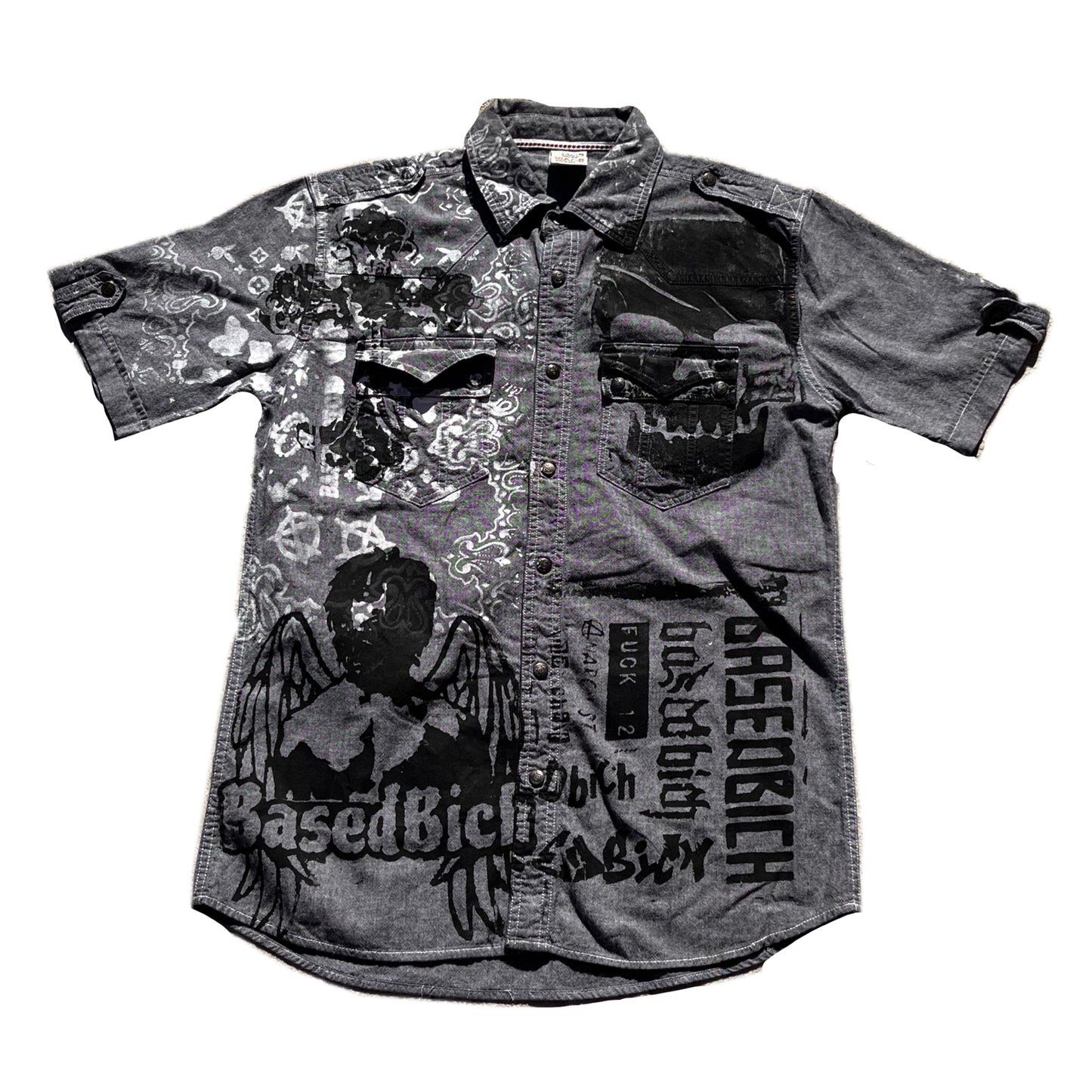 Basedbich hand printed button up large - basedbich