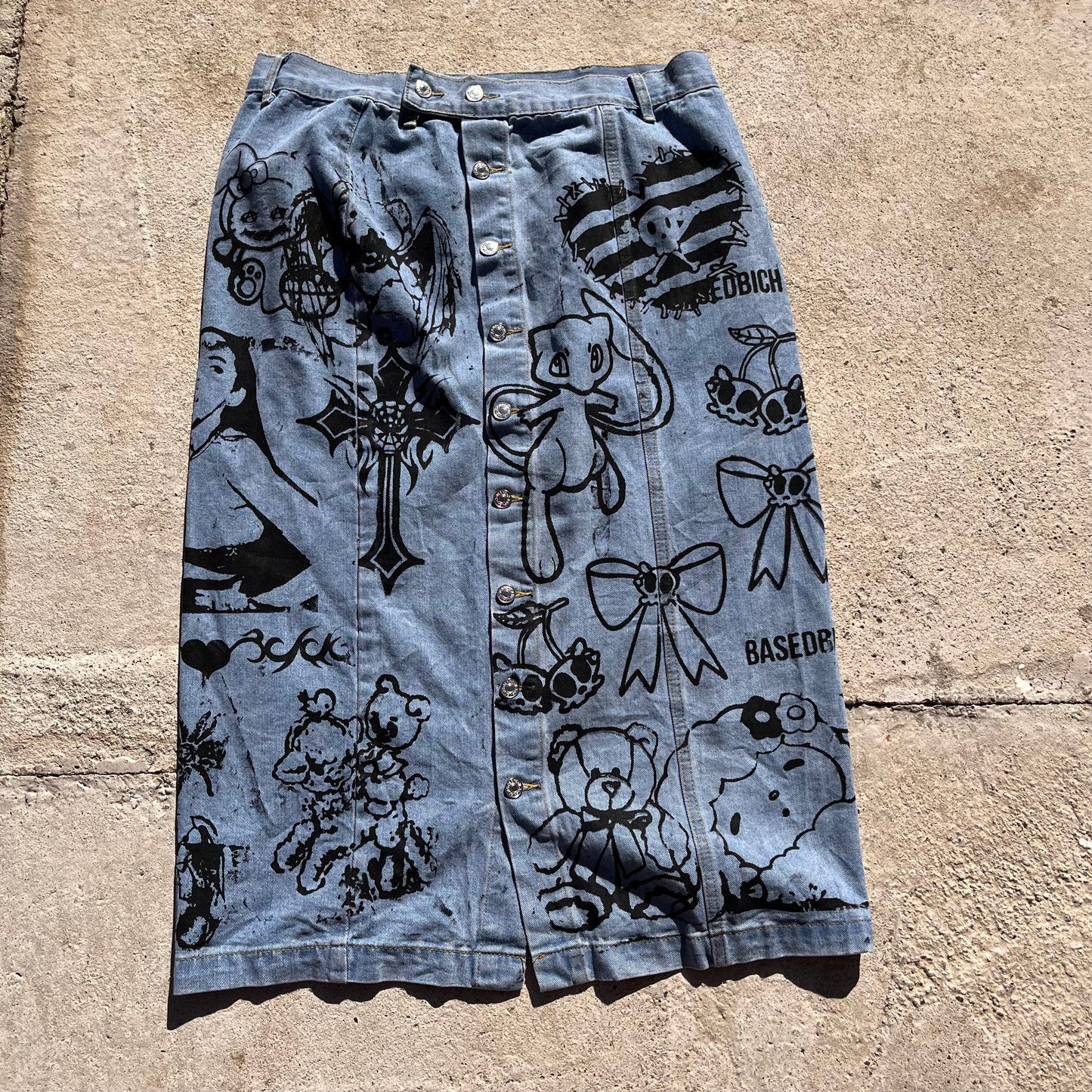 Basedbich denim midi button down skirt size 2xl - basedbich