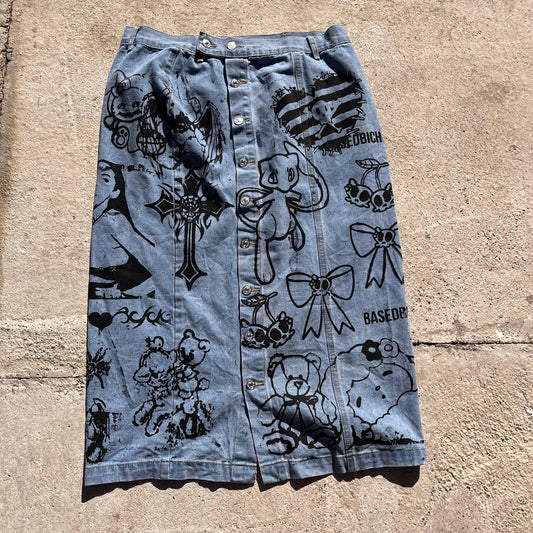 Basedbich denim midi button down skirt size 2xl - basedbich