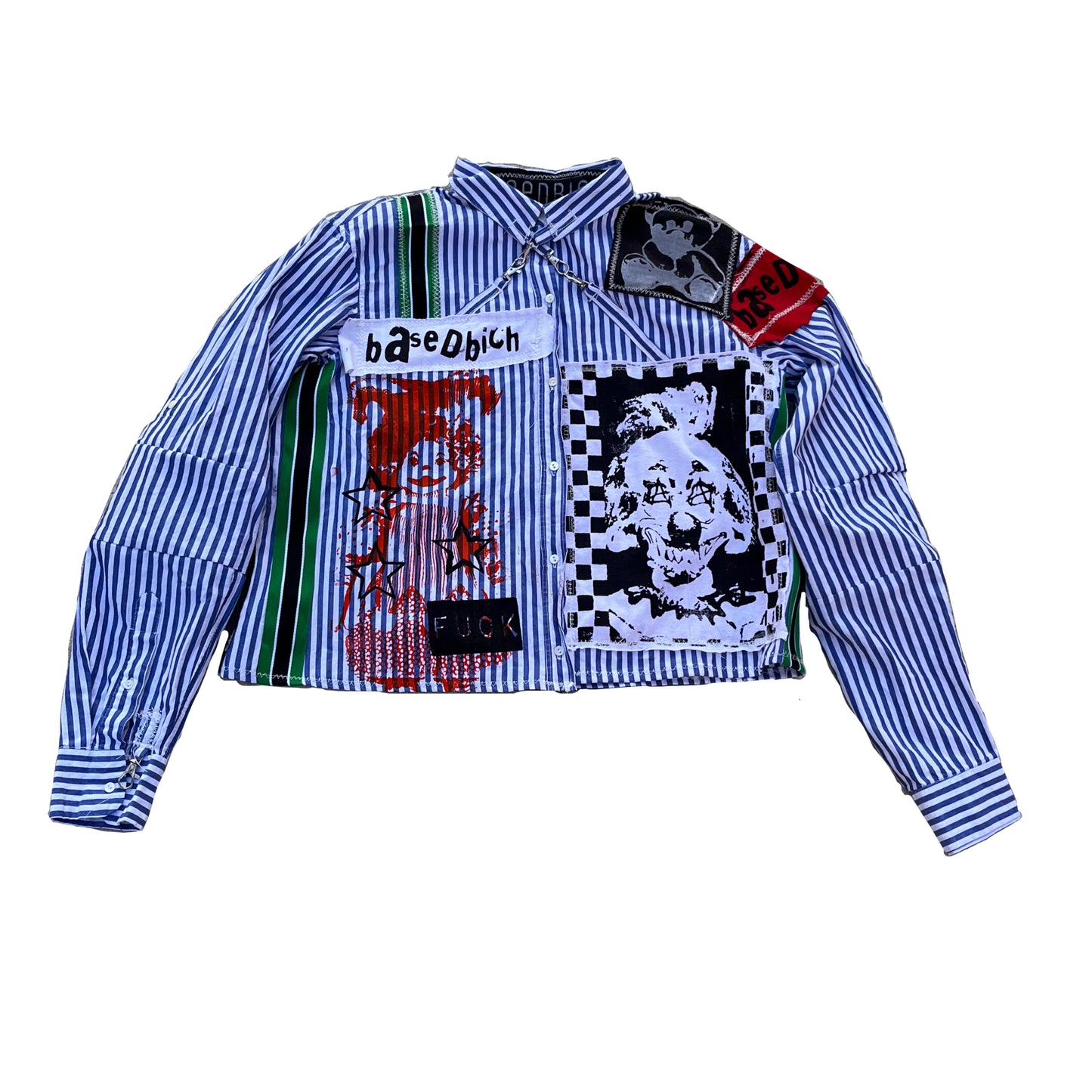 Basedbich mens custom pin stripe shirt with patches size small - basedbich