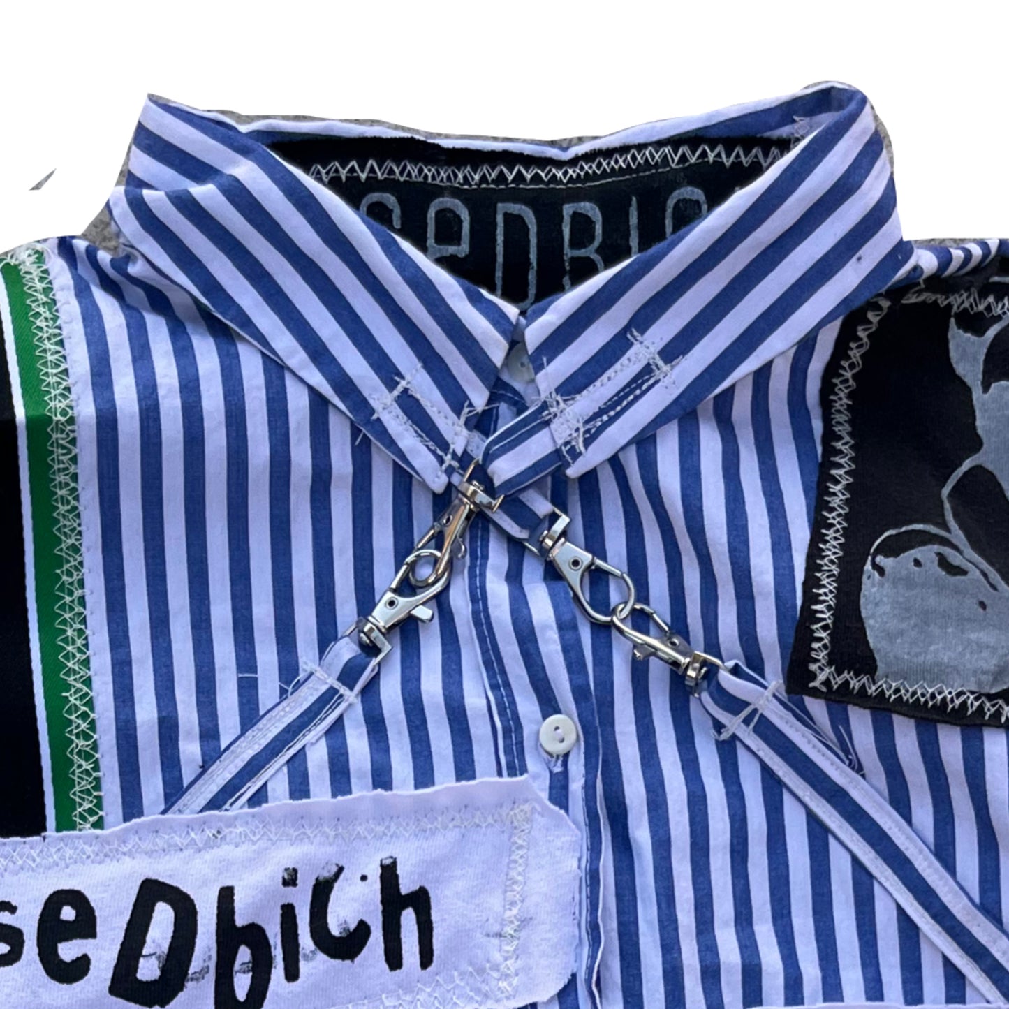 Basedbich mens custom pin stripe shirt with patches size small - basedbich