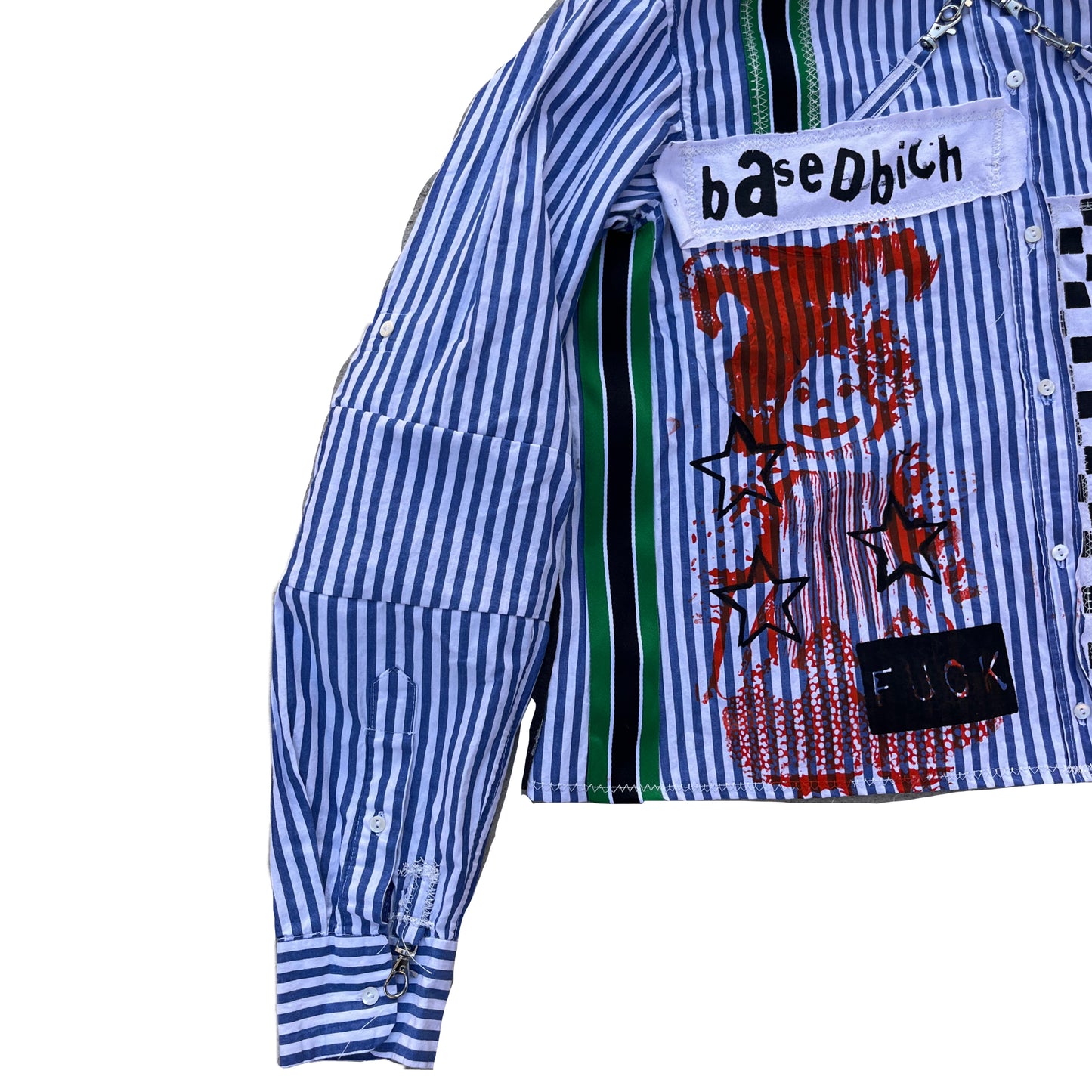 Basedbich mens custom pin stripe shirt with patches size small - basedbich