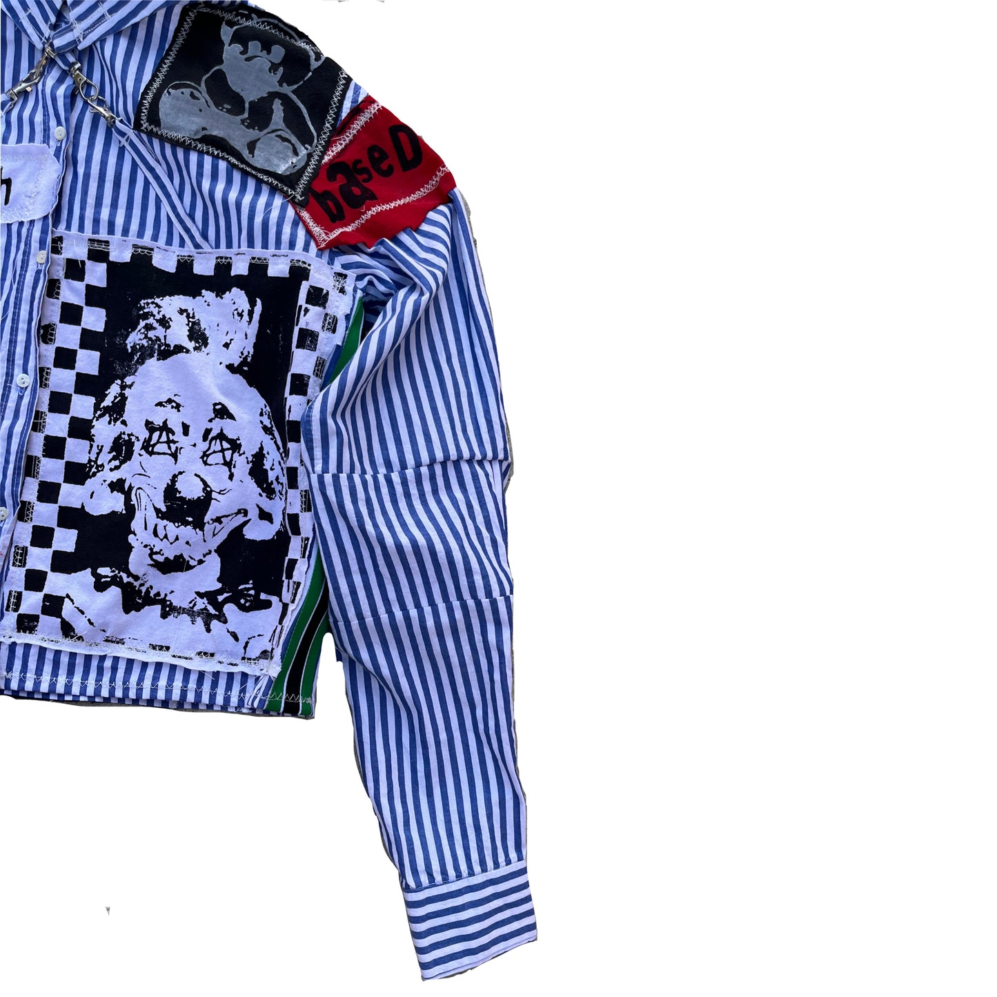 Basedbich mens custom pin stripe shirt with patches size small - basedbich