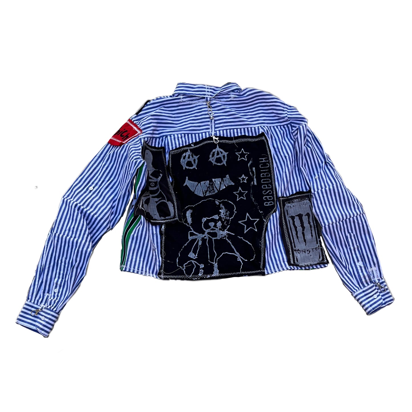 Basedbich mens custom pin stripe shirt with patches size small - basedbich