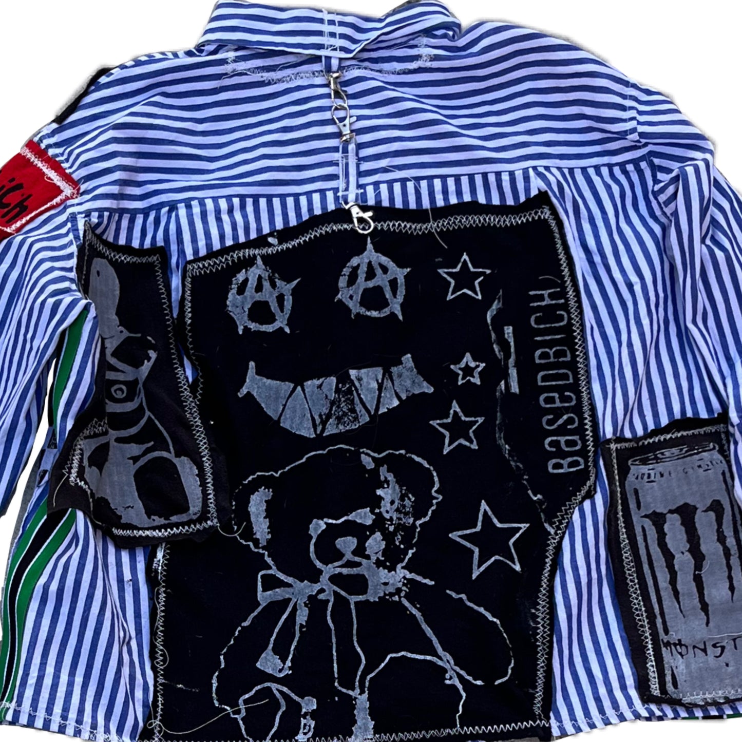 Basedbich mens custom pin stripe shirt with patches size small - basedbich