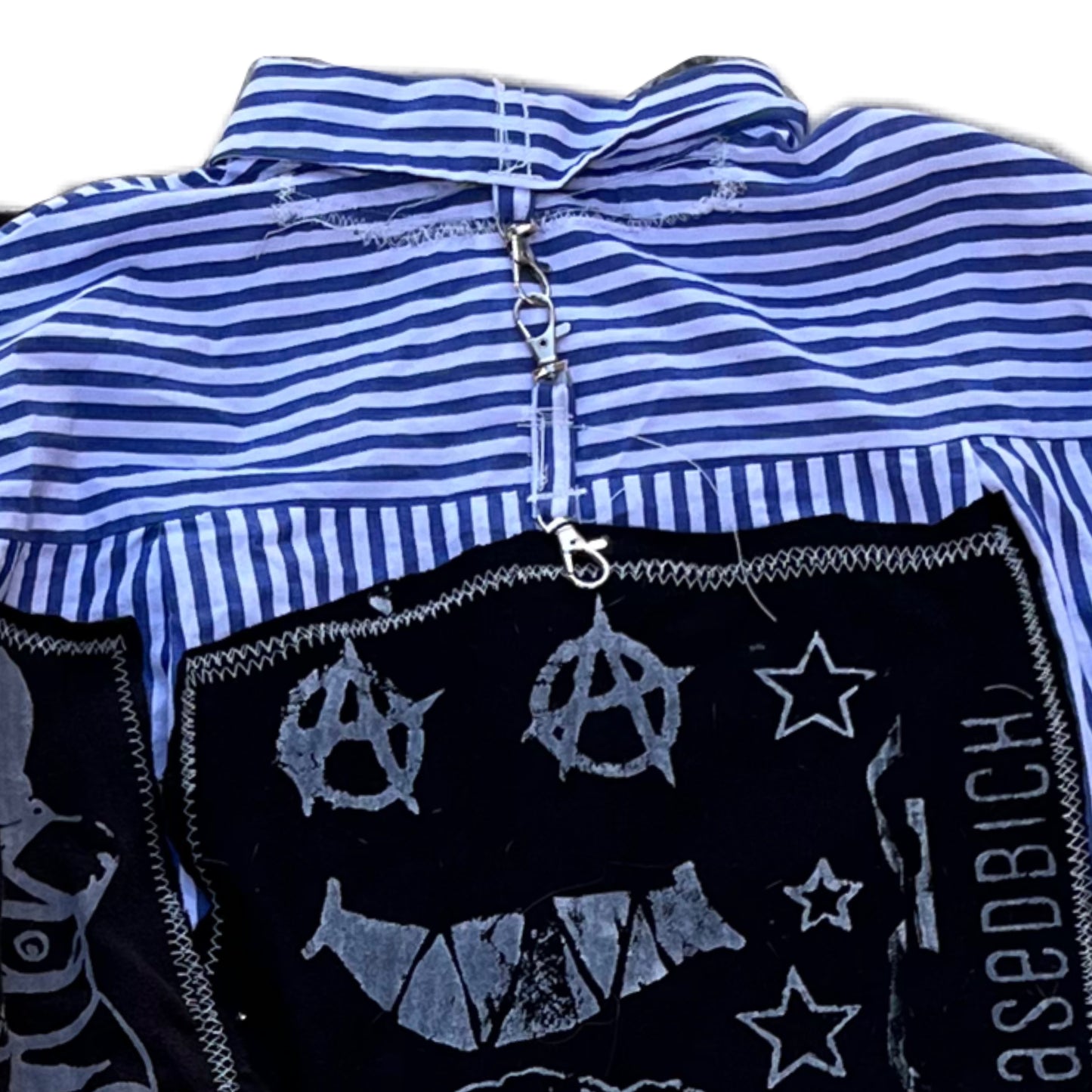 Basedbich mens custom pin stripe shirt with patches size small - basedbich